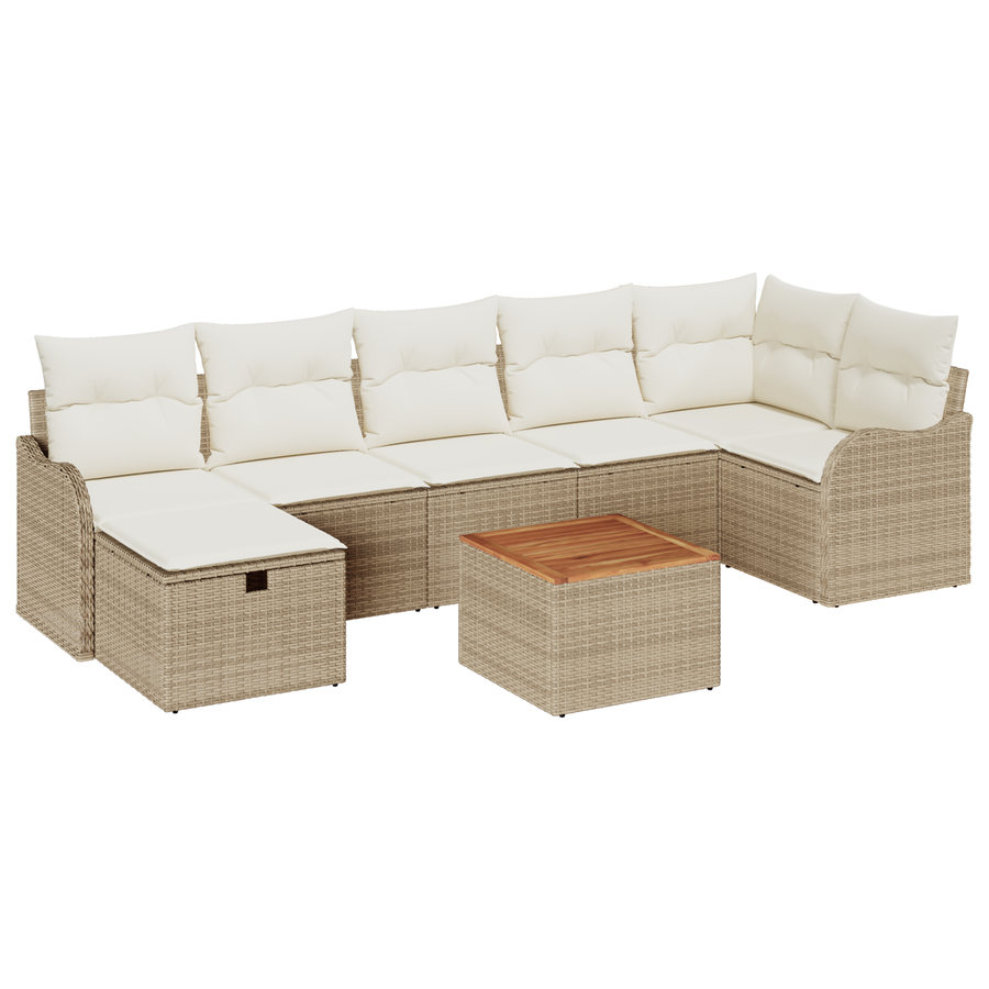 8-delige Tuinbankenset met kussens poly rattan beige
