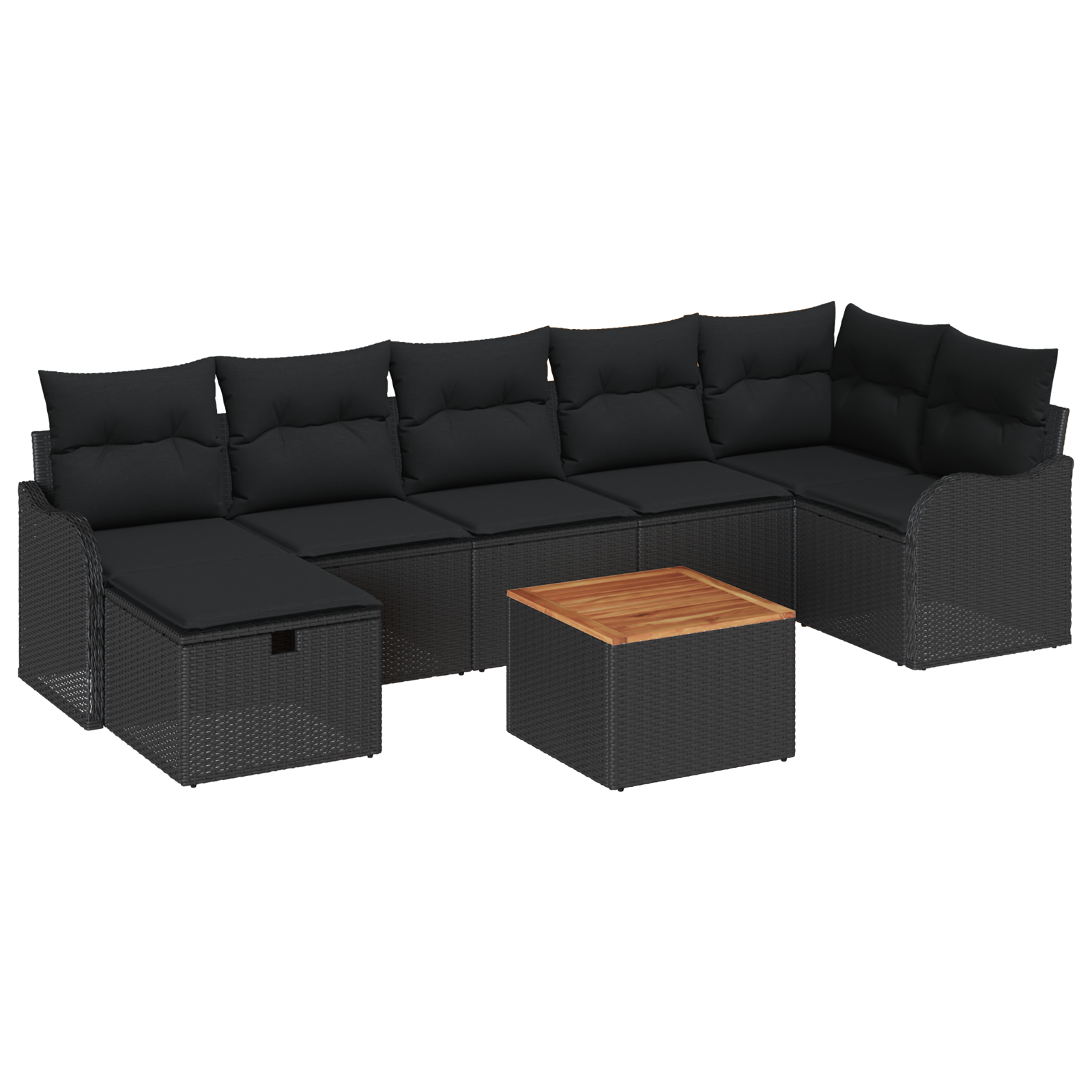8-delige Tuinbankenset met kussens poly rattan zwart