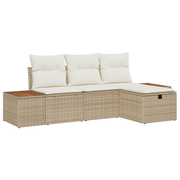 Tuin loungeset 4-delig poly rattan beige