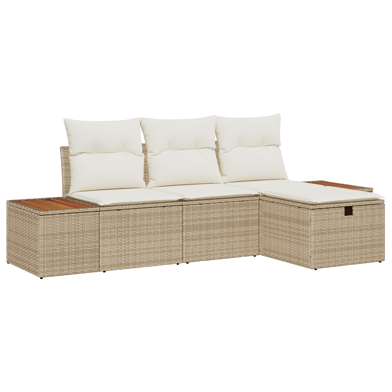 4-delige Tuinbankenset met kussens poly rattan beige