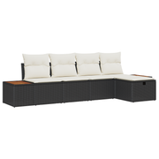 Loungeset poly riet zwart 5-delig