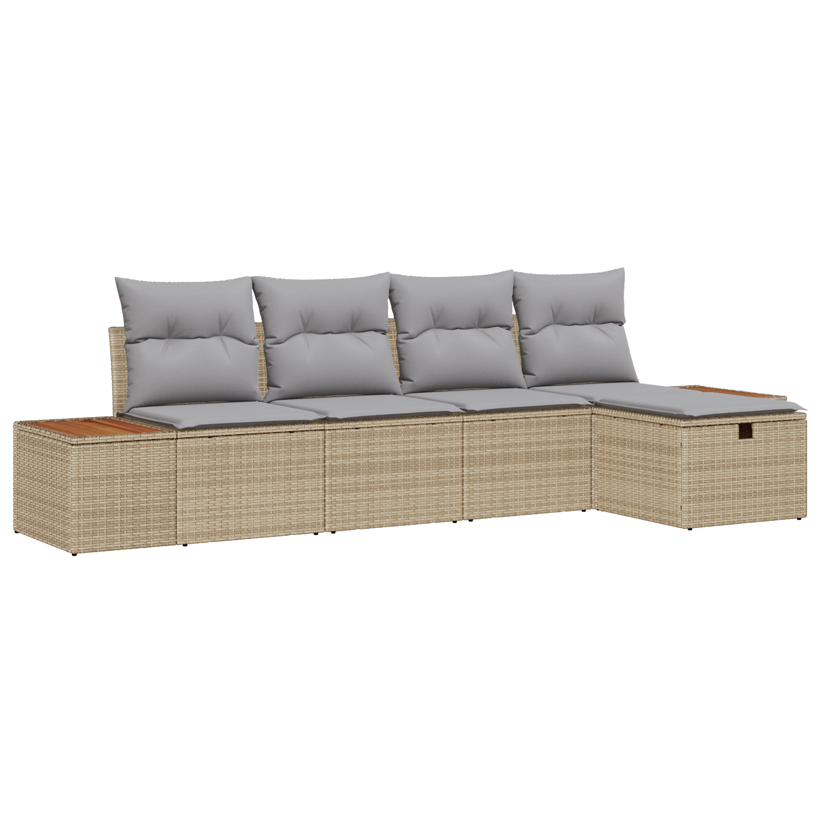 5-delige tuinbankset met kussens in beige poly rattan