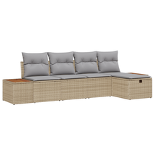 5-delige tuinbankset met kussens in beige poly rattan