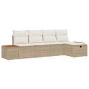 Loungebanken set 5-delig poly riet beige