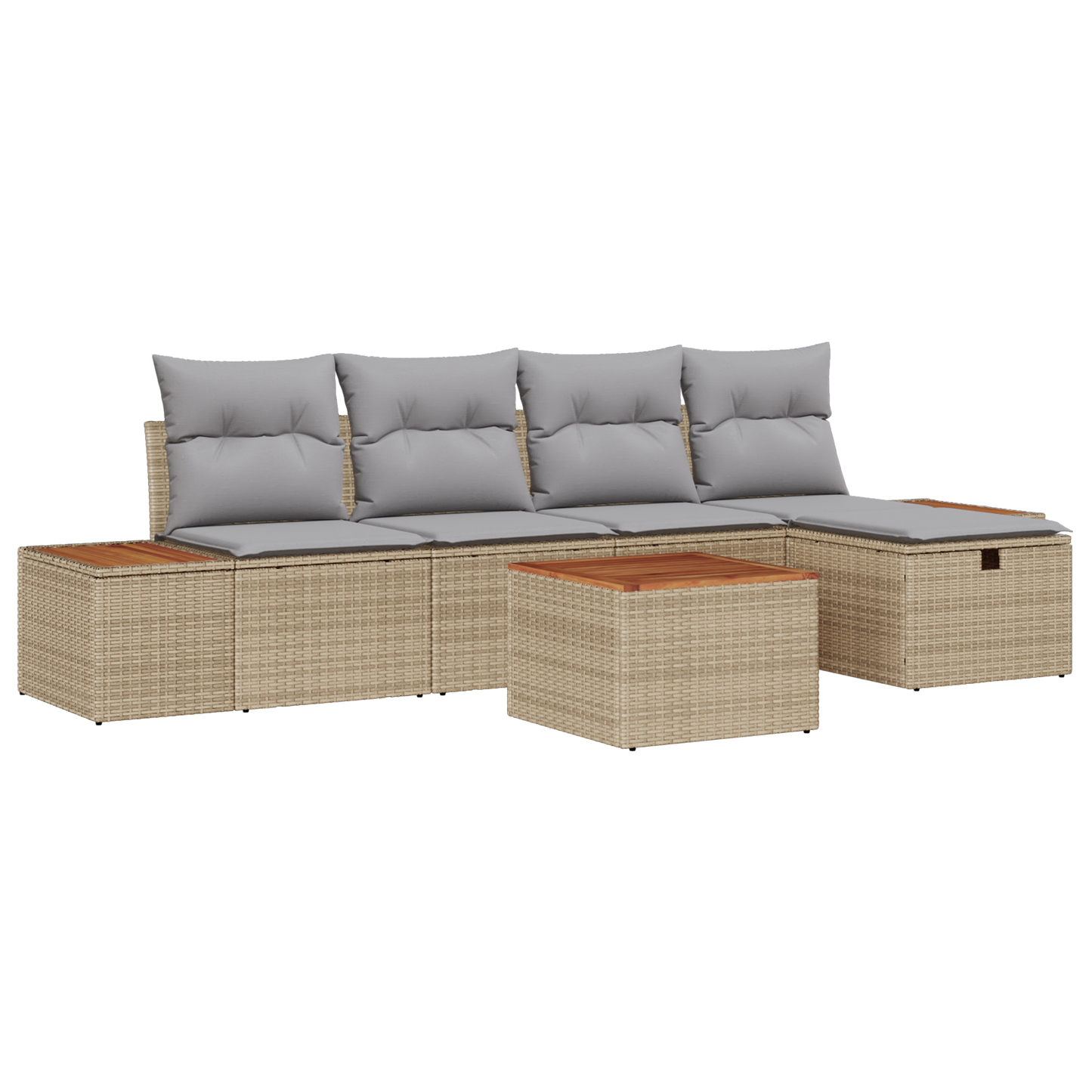 6-delige tuinbankset met kussens in beige poly rattan