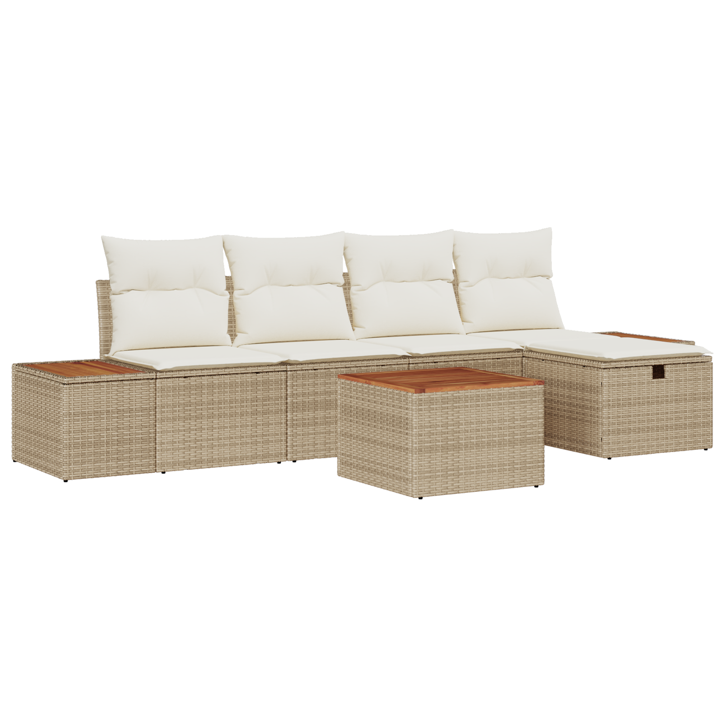 6-delige tuinset met kussens, beige poly rattan