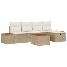 6-delige tuinset met kussens, beige poly rattan