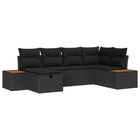Tuin loungeset poly rattan zwart 6-delig