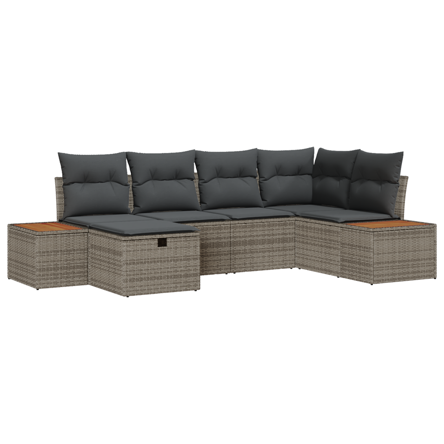 6-delige tuinset met kussens in grijs poly rattan