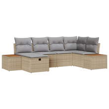 6-delige Tuinbankenset met kussens poly rattan beige