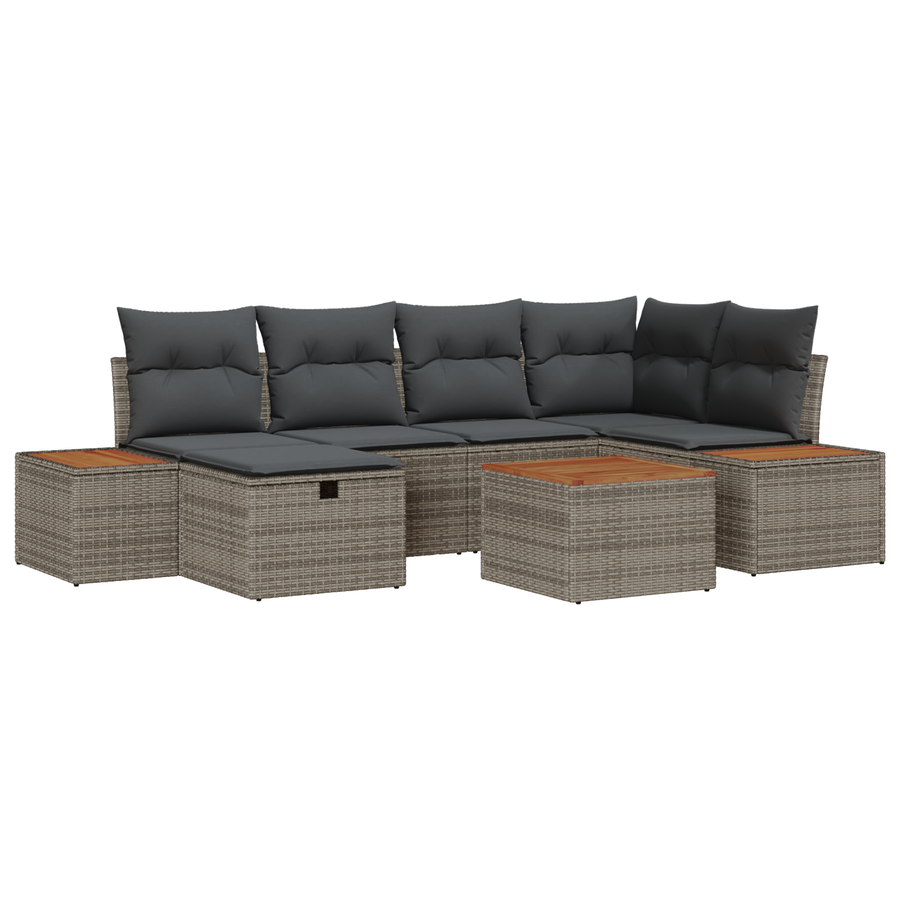 7-delige Tuinbankenset met kussens poly rattan grijs