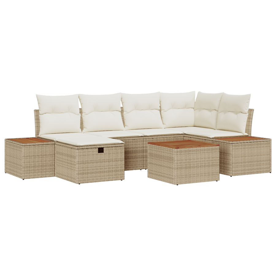 7-delige Tuinbankenset met kussens poly rattan beige
