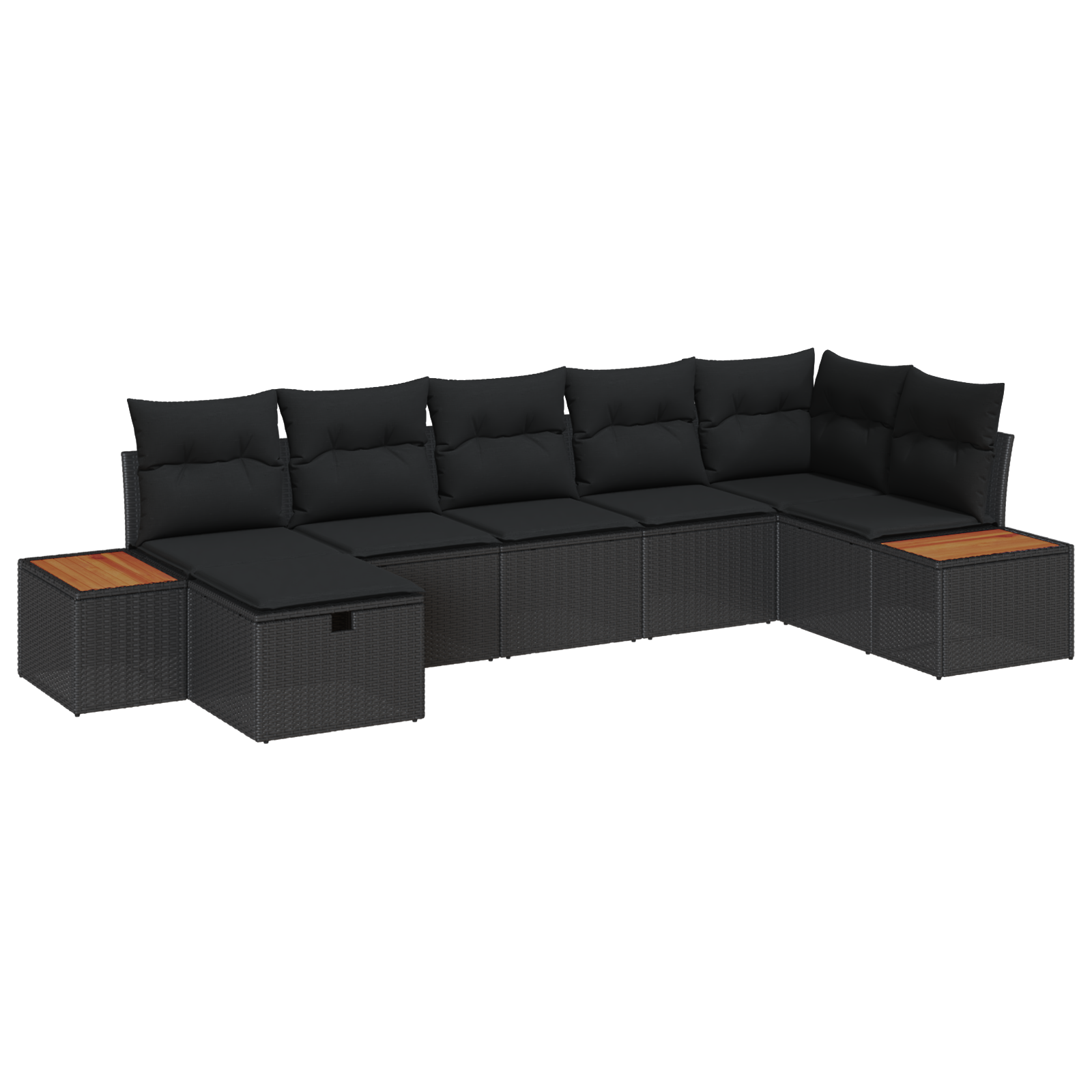 7-delige tuinset met kussens in zwart poly rattan
