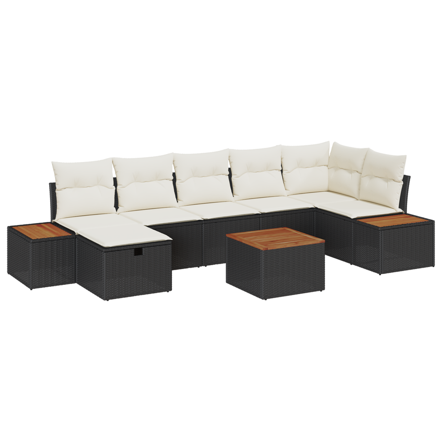 8-delige Tuinset met Kussens Zwart Poly Rattan
