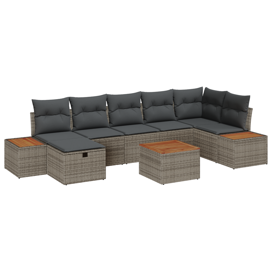 8-delige tuinset met kussens Grijs Poly Riet