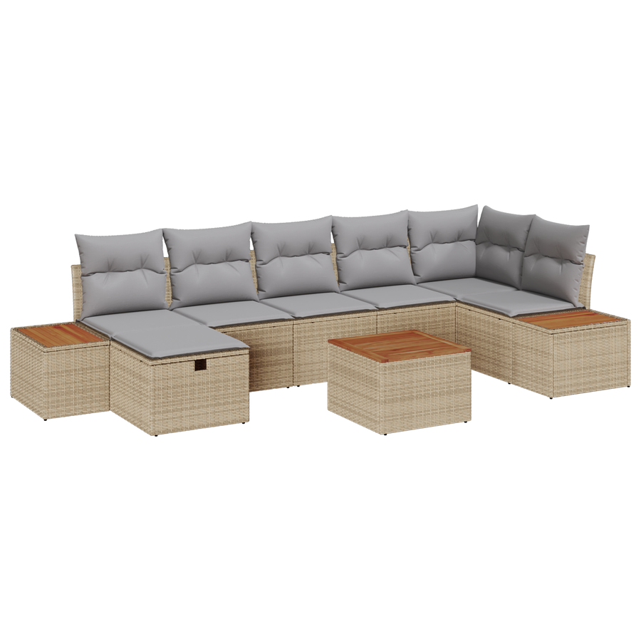 8-delige tuinset met beige kussens van poly rattan