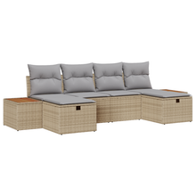6-delige Tuinbankenset met kussens poly rattan beige