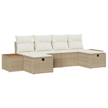 6-delige Tuinbankenset met kussens poly rattan beige