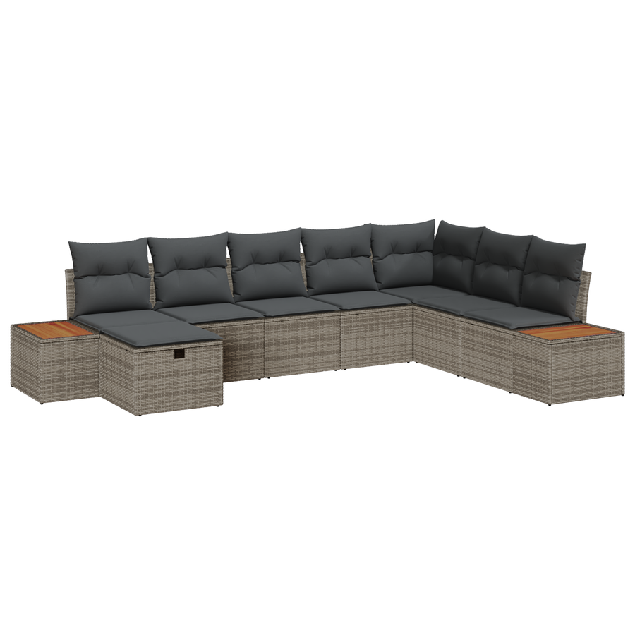 8-delige Tuinbankenset met kussens poly rattan grijs