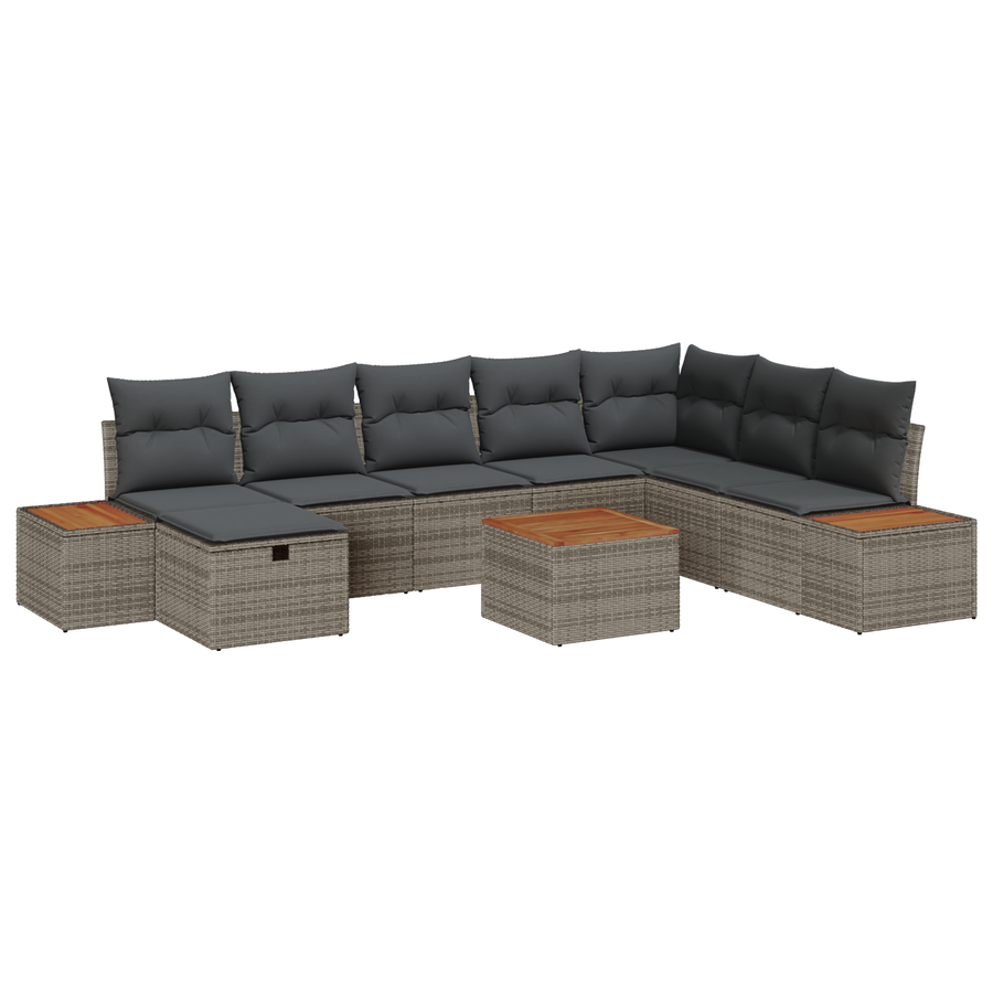 9-delige Tuinbankenset met kussens poly rattan grijs