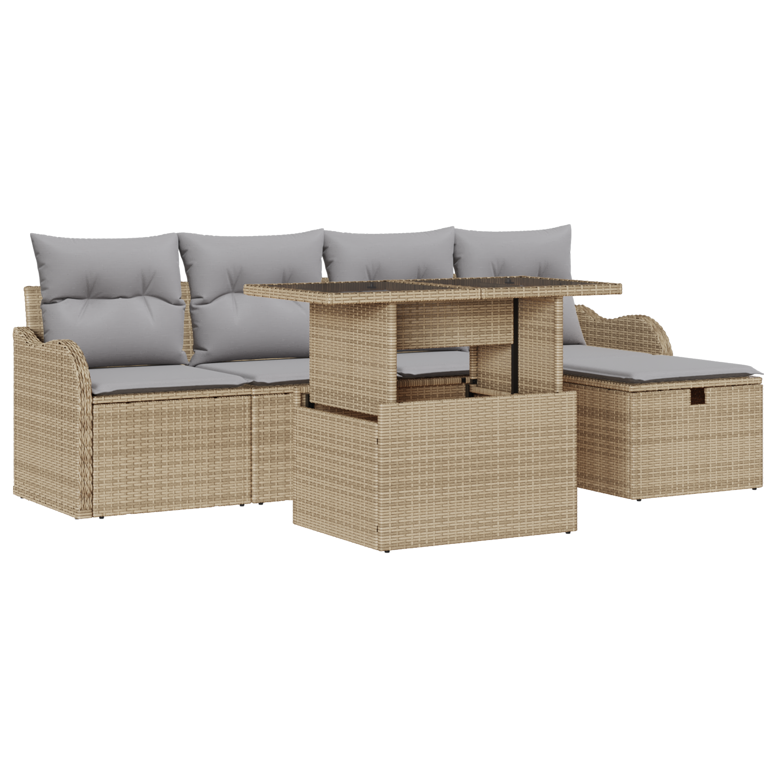 6-delige Tuinbankenset met kussens poly rattan beige