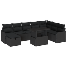 9-delige Tuinbankenset met kussens poly rattan zwart