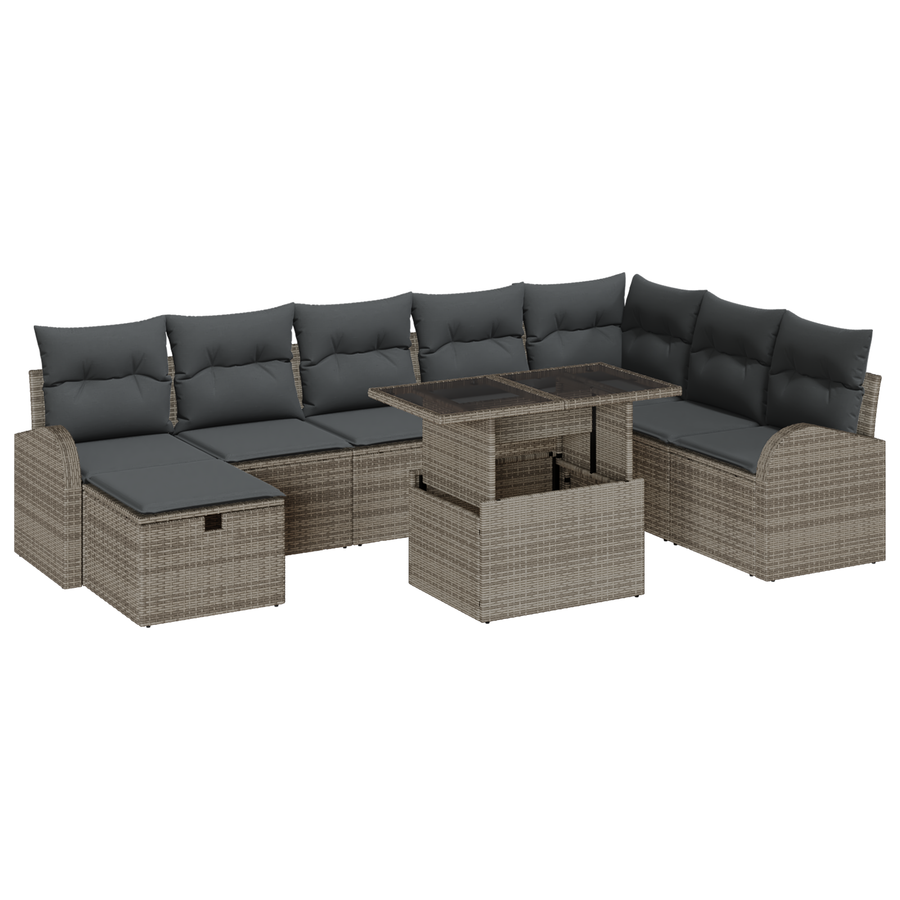 9-delige Tuinbankenset met kussens poly rattan grijs