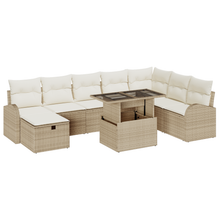 9-delige Tuinbankenset met kussens poly rattan beige