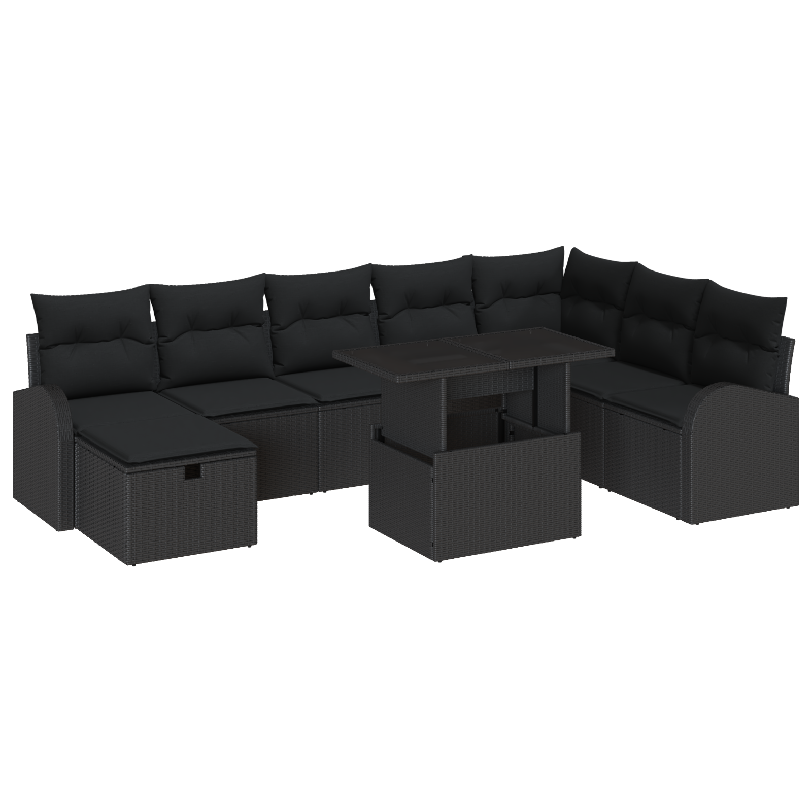 9-delige Tuinbankenset met kussen poly rattan zwart