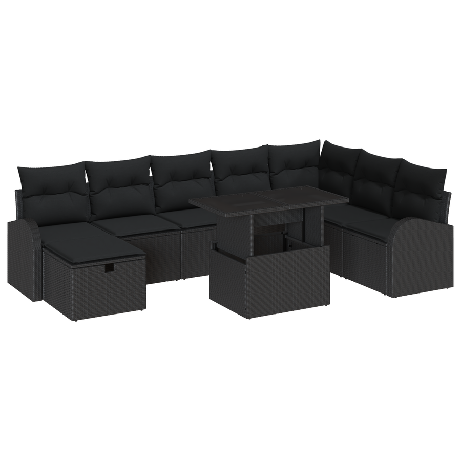 9-delige Tuinbankenset met kussen poly rattan zwart