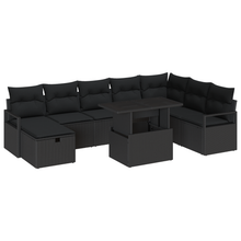 9-delige Tuinbankenset met kussens poly rattan zwart
