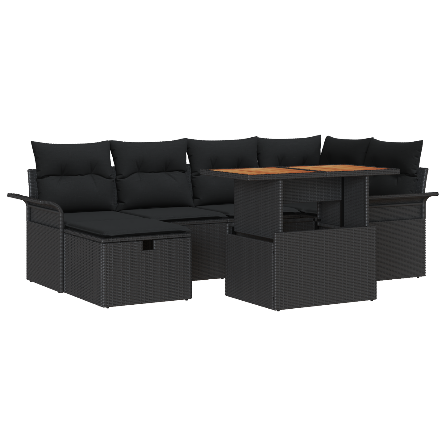 7-delige Tuinbankenset met kussens poly rattan zwart
