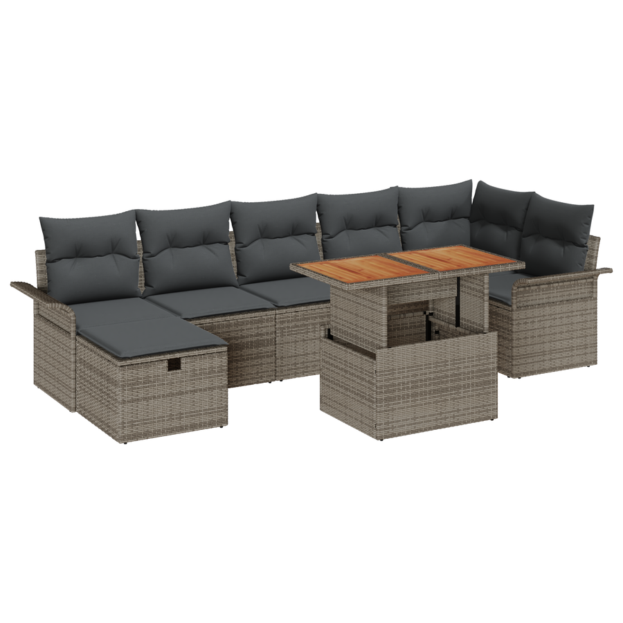 8-delige Tuinbankenset met kussens poly rattan grijs