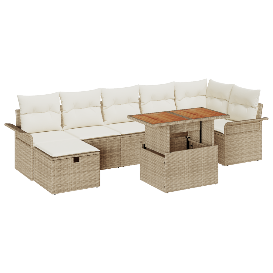 8-delige Tuinbankenset met kussens poly rattan beige
