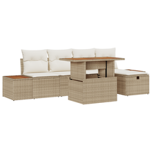 6-delige tuinsofa set met kussens in beige, poly rattan en acacia