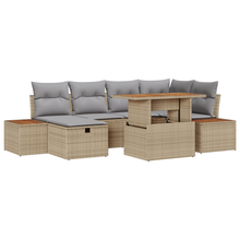 7-delige tuinset met kussens in beige poly rattan en acacia