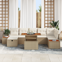 8-delige tuinset met kussens in beige, van poly rattan en acacia