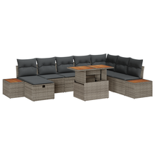 9-delige Tuinbankenset met kussens poly rattan acacia grijs