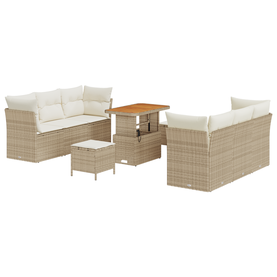 9-delige Tuinbankenset met kussens poly rattan acacia beige