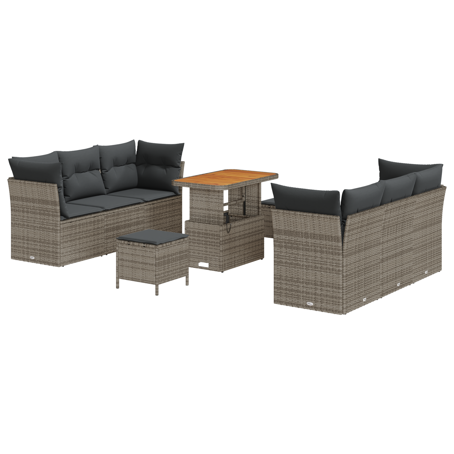 9-delige Tuinbankenset met kussens poly rattan acacia grijs