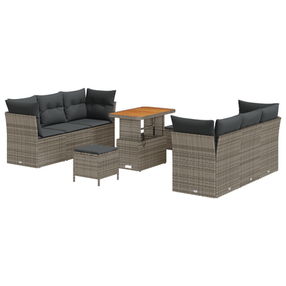 9-delige Tuinbankenset met kussens poly rattan acacia grijs