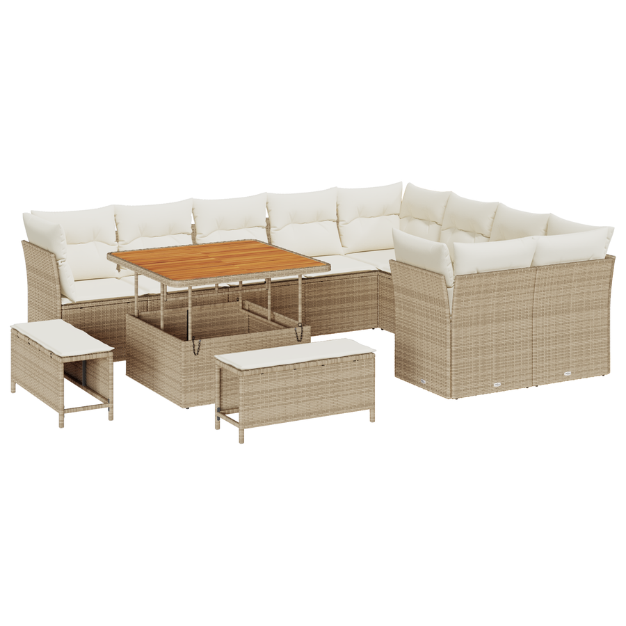 12-delige Tuinbankenset met kussens poly rattan acacia beige