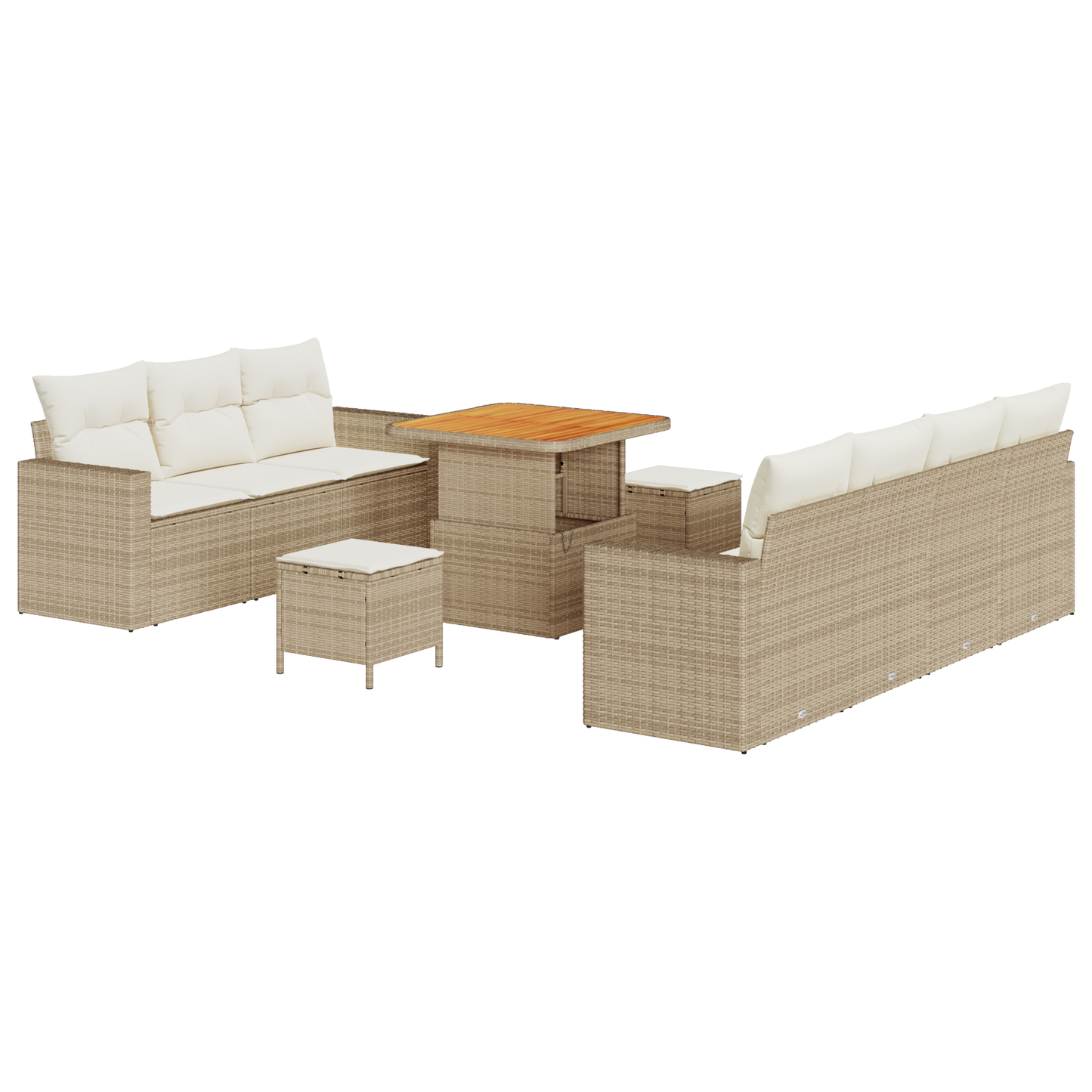 10-delige Tuinbankenset met kussens poly rattan acacia beige