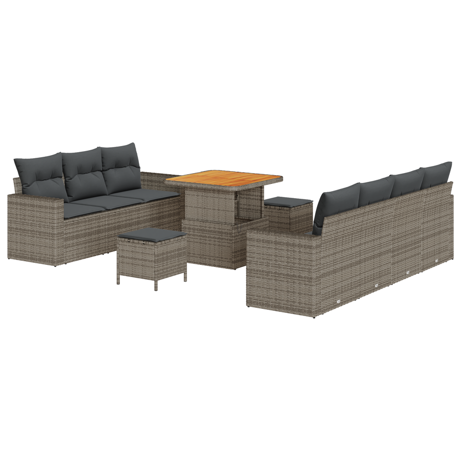 10-delige Tuinbankenset met kussens poly rattan acacia grijs