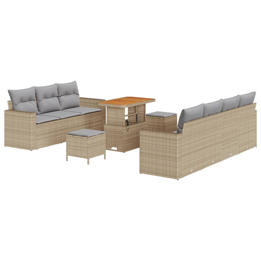 10-delige Tuinbankenset met kussens poly rattan acacia beige