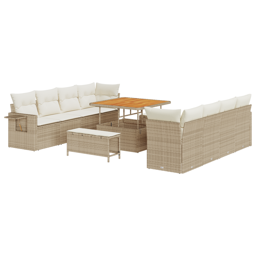 11-delige tuinset met kussens - Beige - Poly Rattan - Acacia