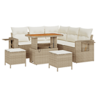 Loungebankenset 8-delig poly rattan acacia beige