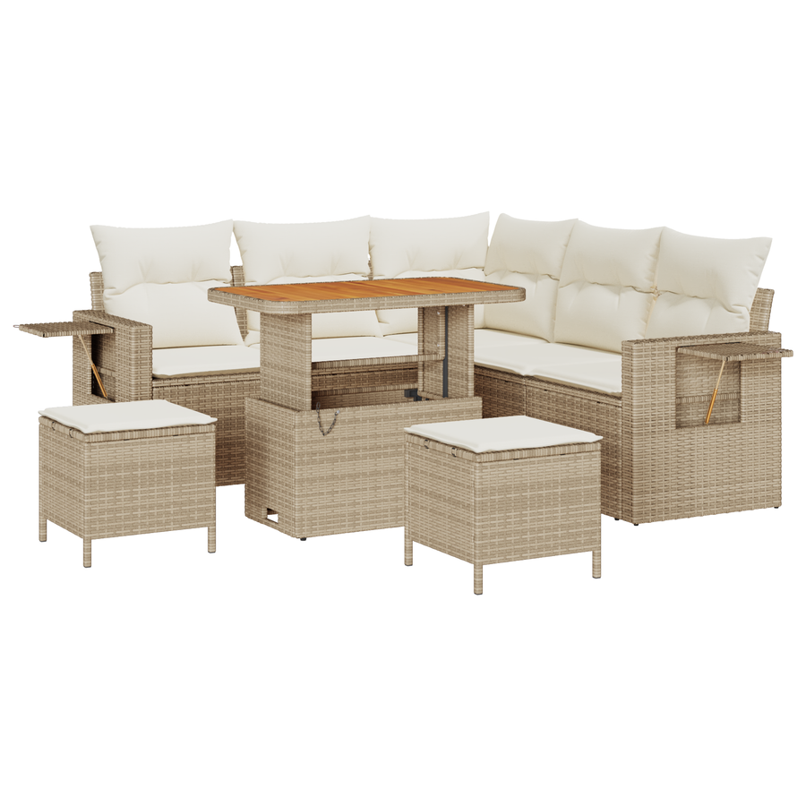 8-delige Tuinbankenset met kussens poly rattan acacia beige