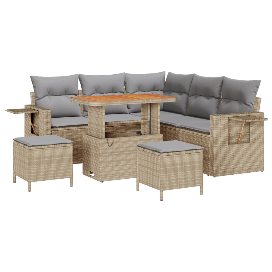 8-delige Tuinbankenset met kussens poly rattan acacia beige