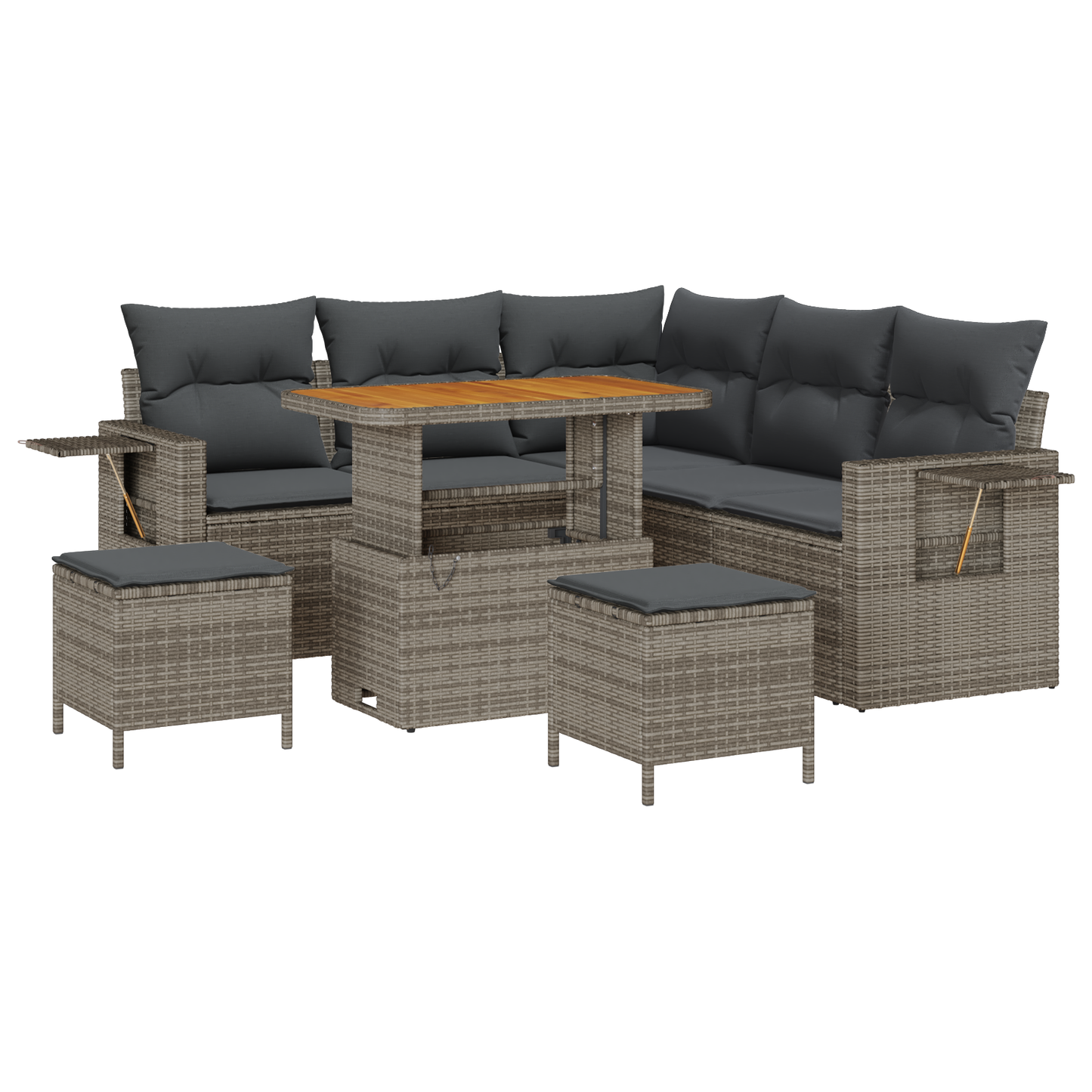 8-delige Tuinbankenset met kussens poly rattan acacia grijs